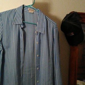 Long sleeve blue stripe button down  shirt
